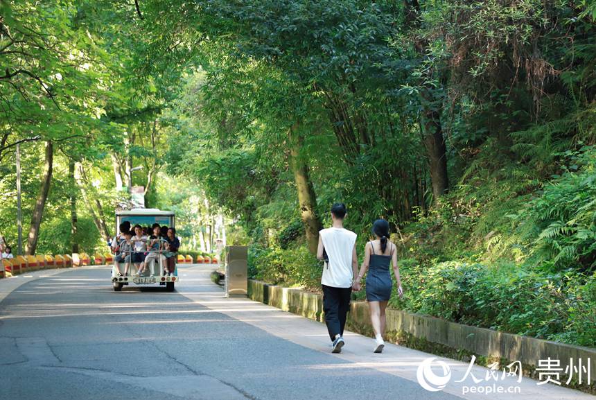 市民在阿哈湖公園綠蔭下散步。人民網(wǎng) 顧蘭云攝