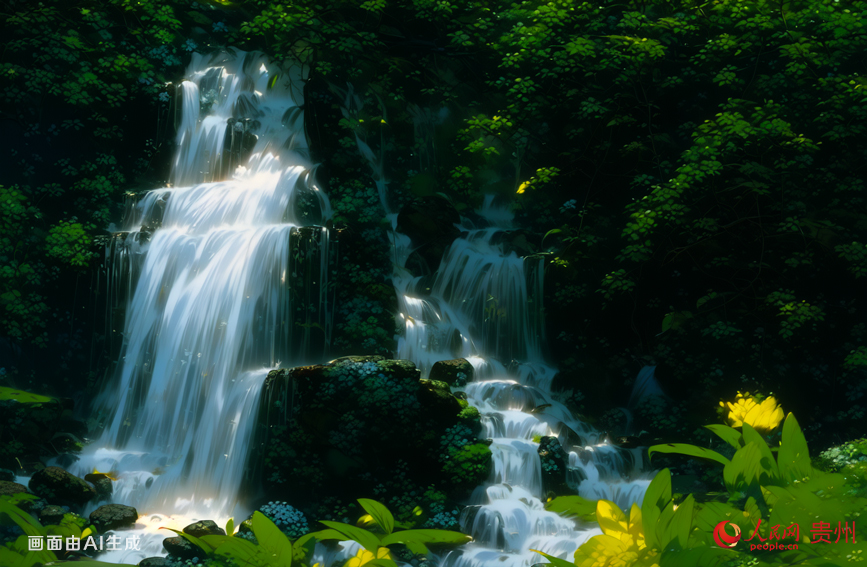 七股水瀑布位于銅仁寨桂六龍山峽谷內。當溪水流至村前的山腳時，就鉆入了暗洞，在地下潛流后，從山腰中的七個洞奔涌出來，形成了七個瀑布并列的壯麗景觀，被當?shù)厝朔Q為七股水”。